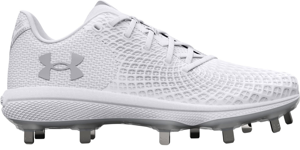 Under Armour Womens Glyde 2.0 MT Metal Softball Cleat- White / Metallic Silver -3026601