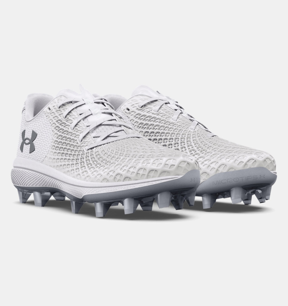 Under Armour Womens Glyde 2.0 MT TPU Softball Cleat- White / Metallic Silver - 3026603