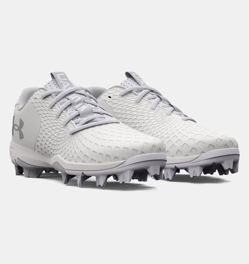 Under Armour Girls' Glyde 2.0 RM JR Softball Cleat- White / Metallic Silver - 3026607