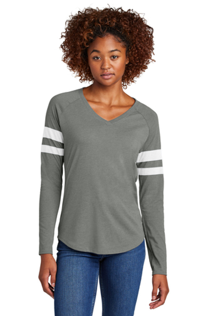 Ladies Halftime Stripe Long Sleeve V-Neck Tee