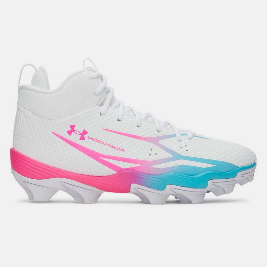 Under Armour Men's Spotlight Hammer Football Cleats - White / Fresco Blue / Pink Rave