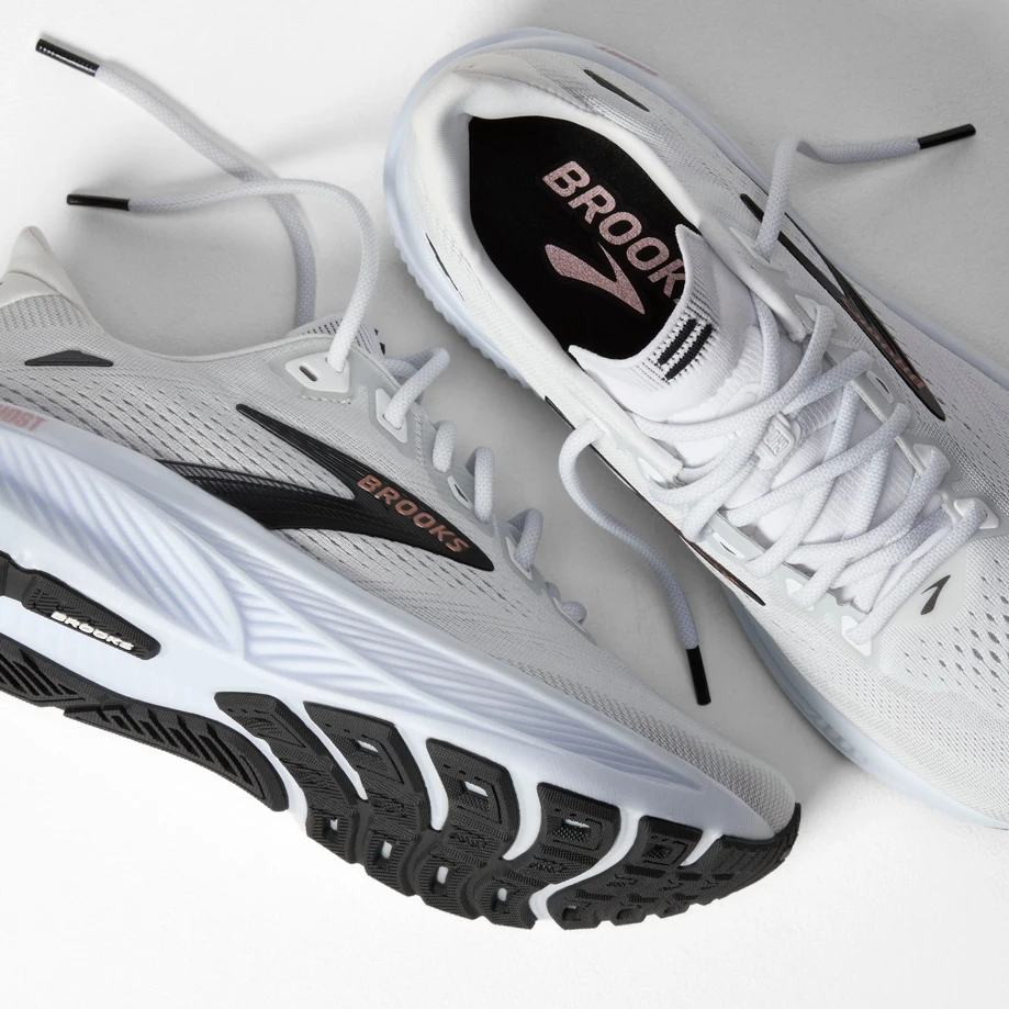 Brooks Women's Ghost 18 Running Shoe - White/Black/Rose Gold 