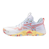 Mizuno Womens Wave Momentum Elite Volleyball Shoe - White/Calypso Coral
