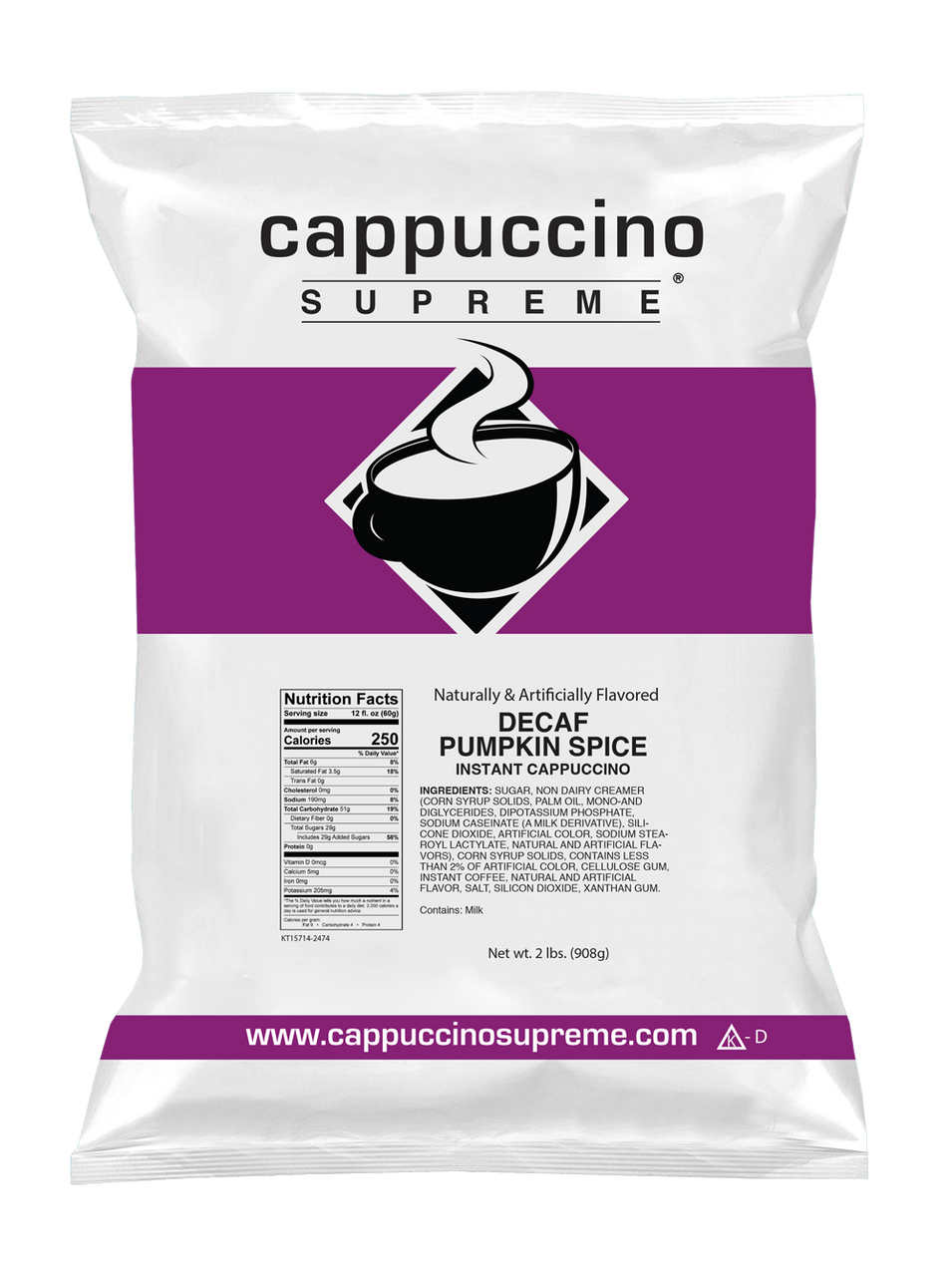 Decaf Pumpkin Spice Instant Cappuccino Mix 2 Lb. Bag - Cappuccino