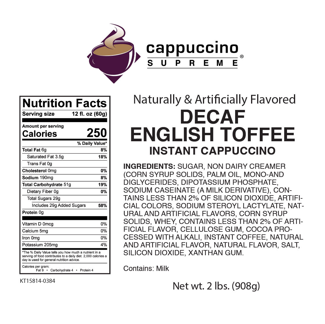 Decaf English Toffee cappuccino Mix 2 Lb. Bag - Cappuccino Supreme