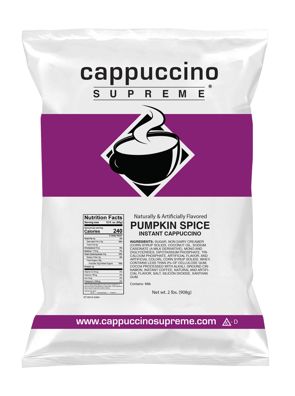 Pumpkin Spice Instant Cappuccino Mix 2 Lb. Bag - Cappuccino Supreme