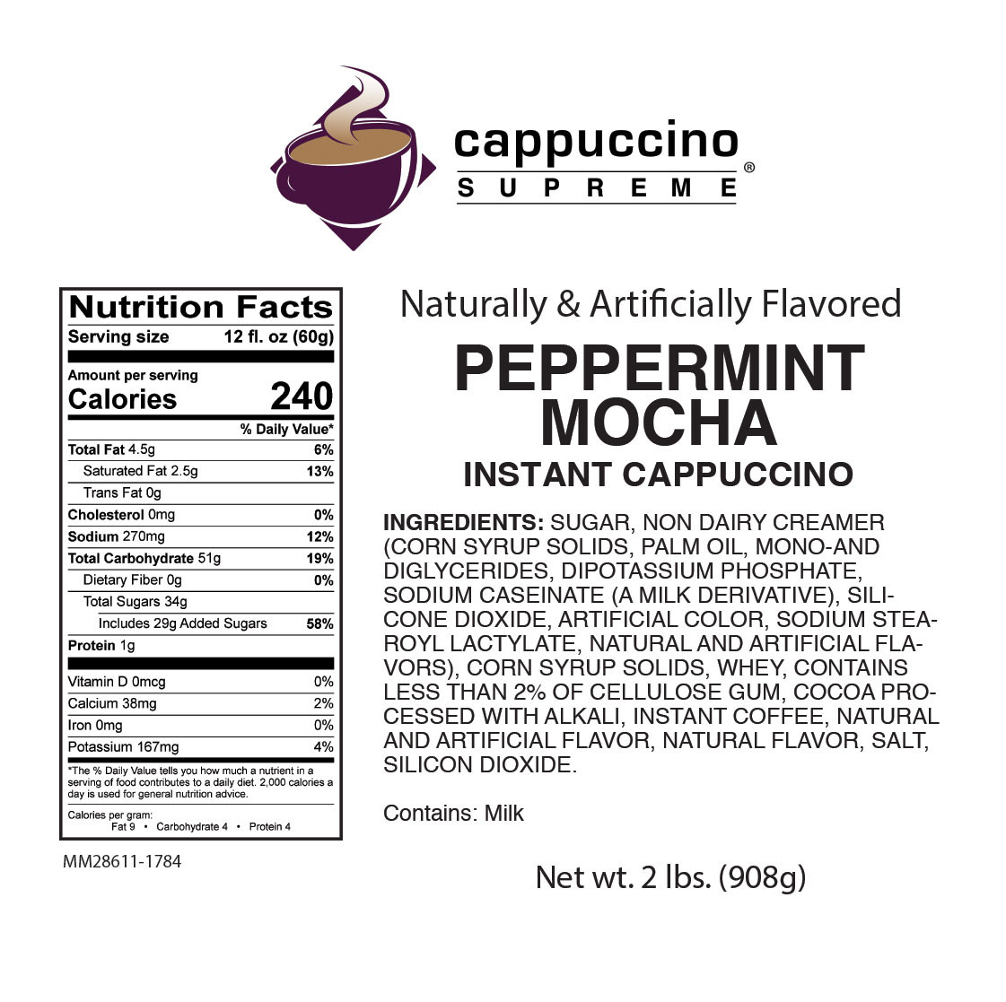 Peppermint Mocha Instant Cappuccino Mix 6x2 Lb Case