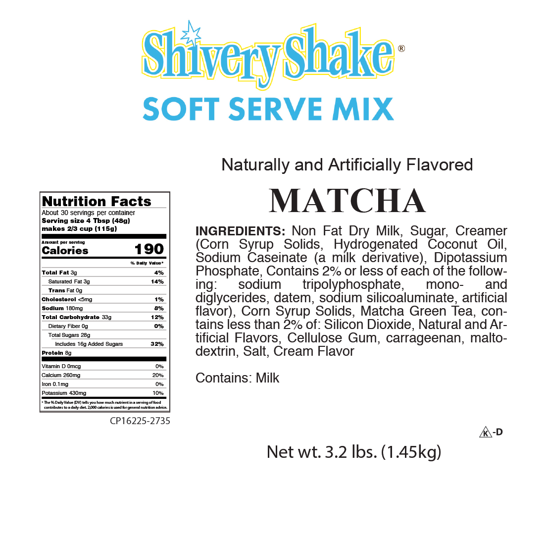 Matcha Soft Serve Mix 3.2 Lb Bag