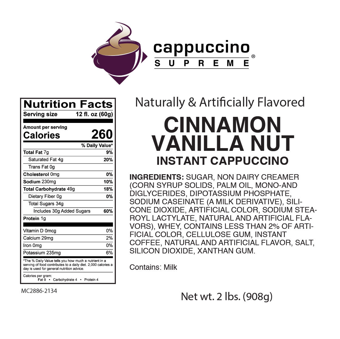 Cinnamon Vanilla Nut Instant Cappuccino Mix