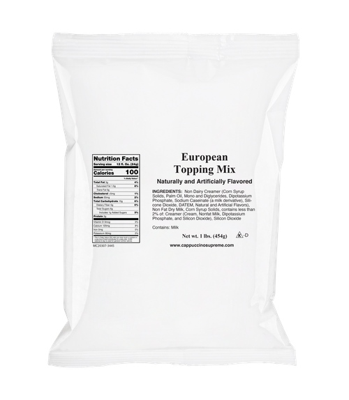 Deep Rich European Cappuccino and Coffee Topping Mix. Perfect for bean to cup and other vending applications.