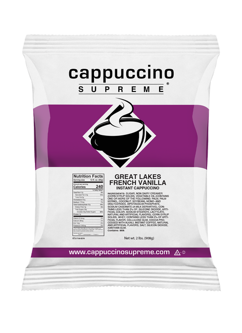 Cappuccino Supreme Great Lakes Blend French Vanilla Cappuccino mix 2 Lb. bags - Perfect for home use or dispensed from a cappuccino machine.