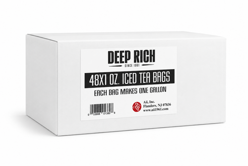 A box of Deep Rich 48 x 1 oz iced tea bags.