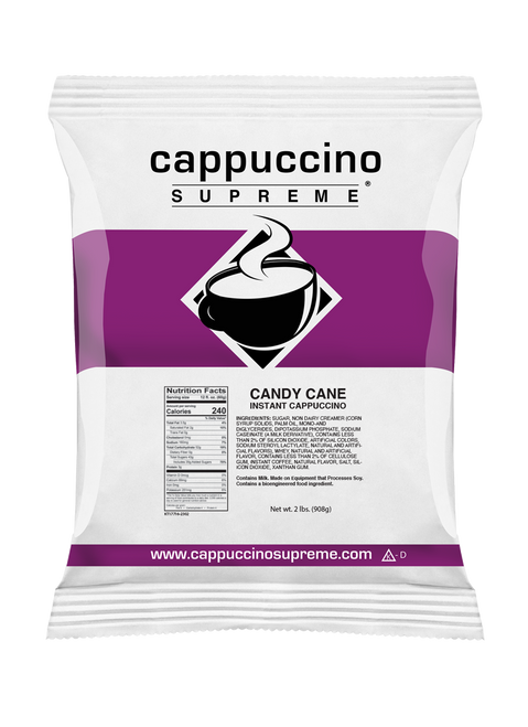Cappuccino Supreme Candy Cane cappuccino mix 2 lb. bag.
Perfect for home or commercial use in a cappuccino machine