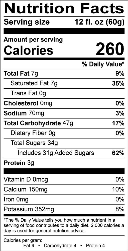 Shivery Shake Coffee And Cream Nutrition info