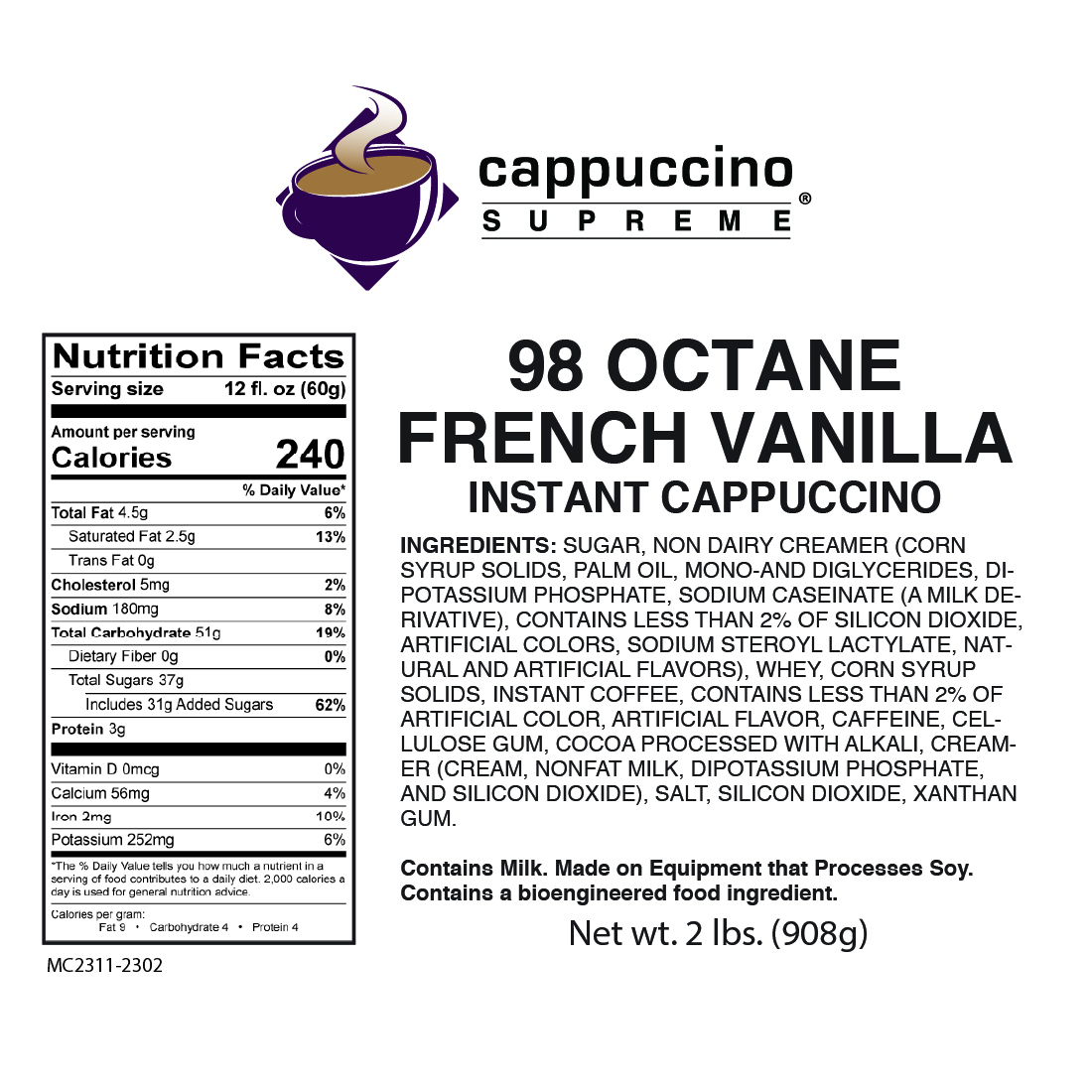 98 octane french vanilla cappuccino supreme nutrition and ingredients