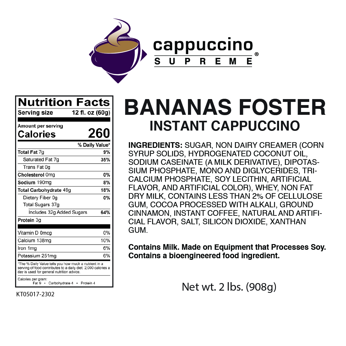 bananas foster Cappuccino Supreme nutrition and ingredients