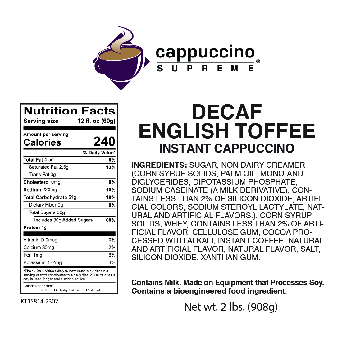 Decaf English toffee Cappuccino Supreme nutrition and ingredients