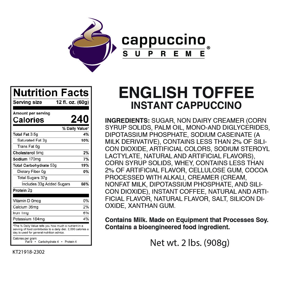 English toffee Cappuccino Supreme nutrition and ingredients