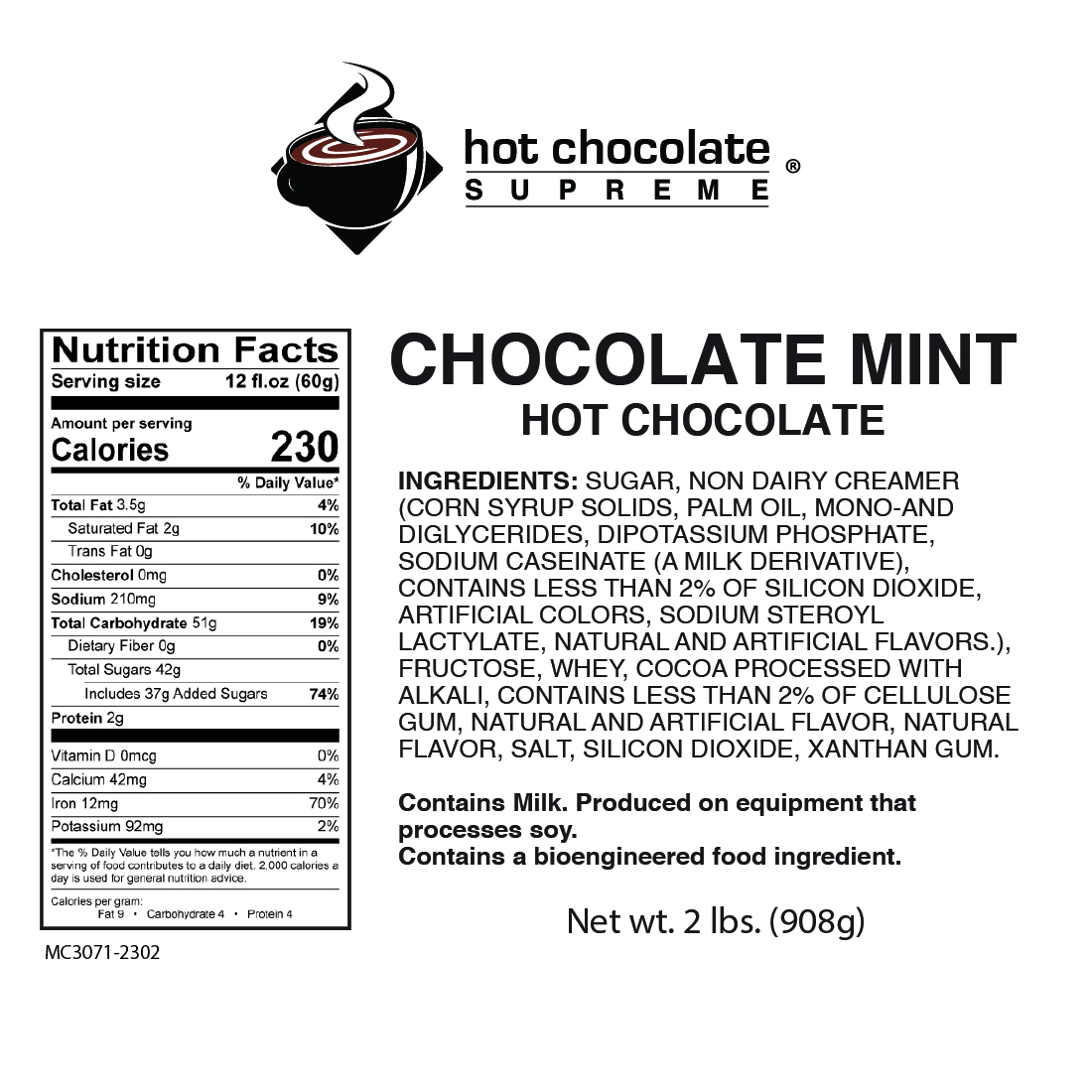 Hot Chocolate Supreme Mint Hot Chocolate nutrition and ingredients