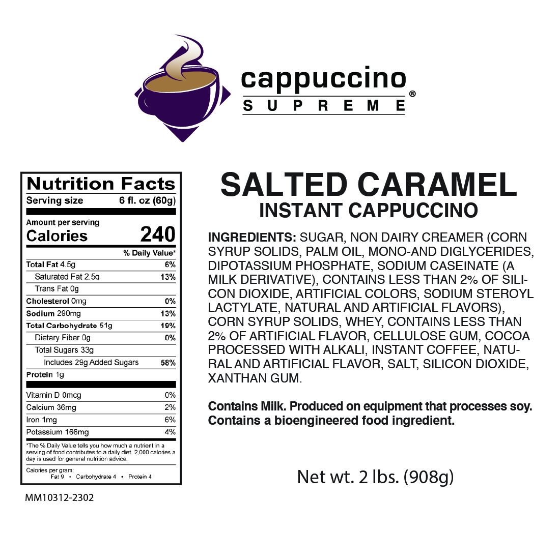 salted caramel instant cappuccino mix nutrition and ingredients