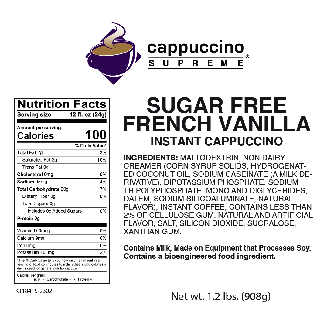 sugar free French vanilla Cappuccino Supreme nutrition and ingredients