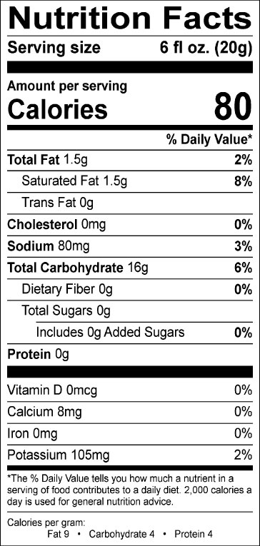 Nutrition information for Cappuccino Supreme single serve sugar free decaf cappuccino mix