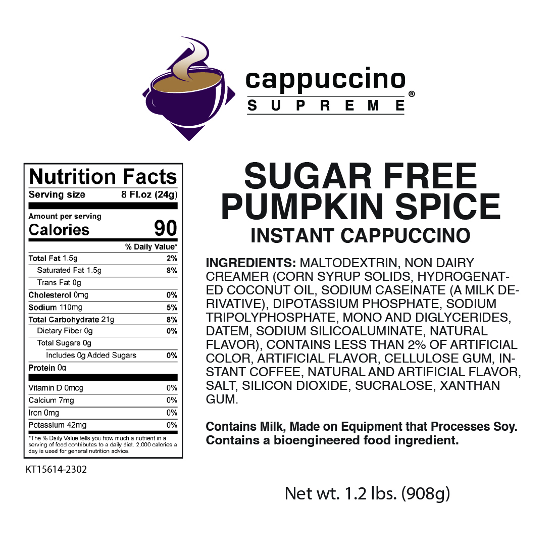 sugar free pumpkin spice cappuccino supreme instant cappuccino mix nutrition and ingredients