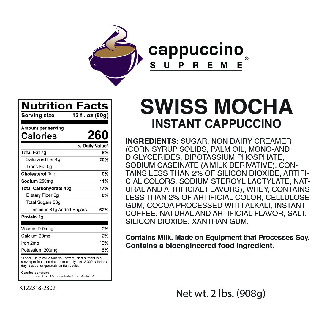 swiss mocha cappuccino supreme nutrition and ingredients