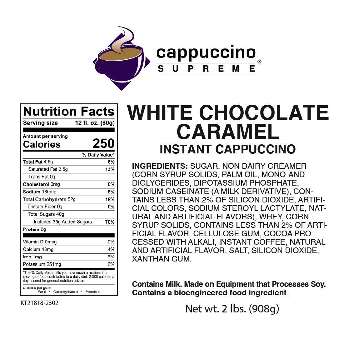 Cappuccino Supreme white chocolate caramel instant cappuccino mix nutrition and ingredients