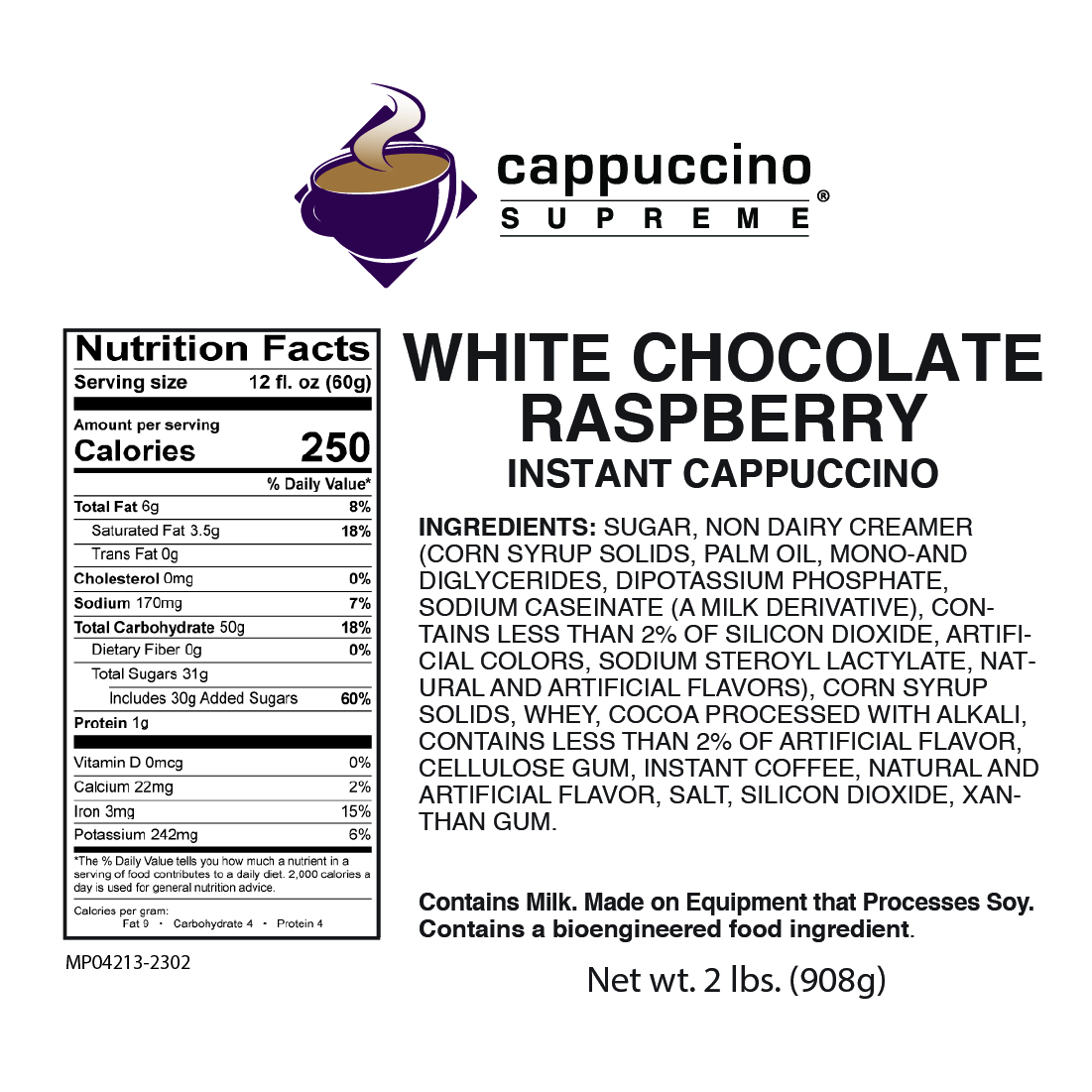 white chocolate raspberry cappuccino supreme nutrition and ingredients