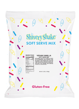 Shivery Shake plant based vanilla soft serve mix 3.2 lb. bag. Soft serve mix for use in commercial or home use soft serve machines.