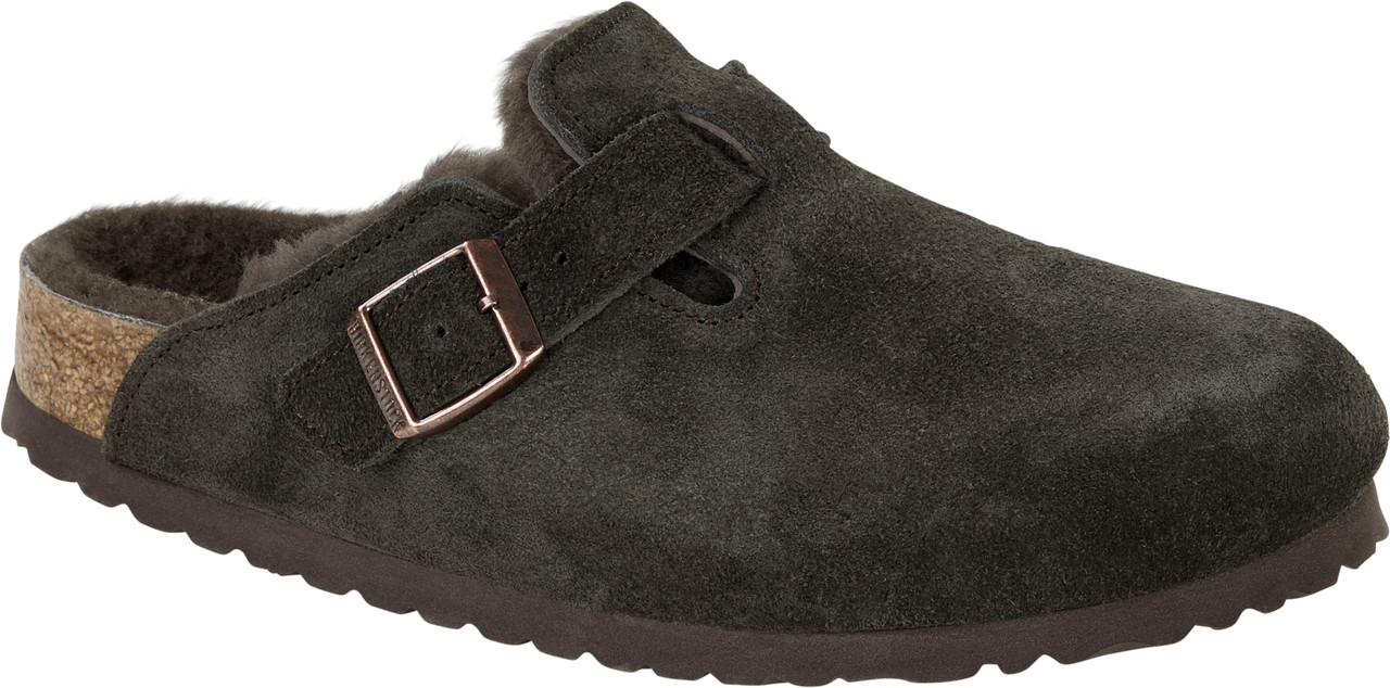 サンダル・ミュール BIRKENSTOCK 'Boston' Black Shearling Sabot Man Birkenstock Boston Shearling Suede Leather Black | BIRKENSTOCK