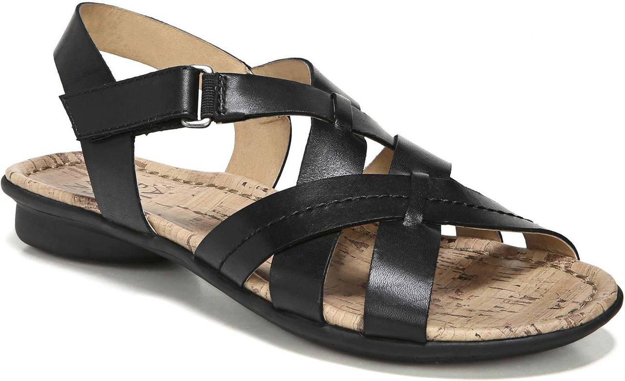 Naturalizer Black Leather Open Toe Flat Slingback Sandals Fairfax New | eBay