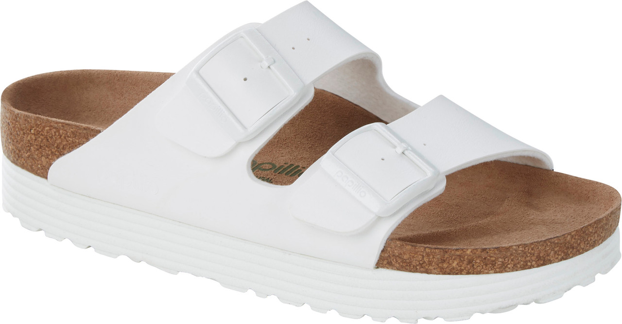 birkenstock womens papillio arizona platform vegan white birko flor 1018581 48861.1645634220