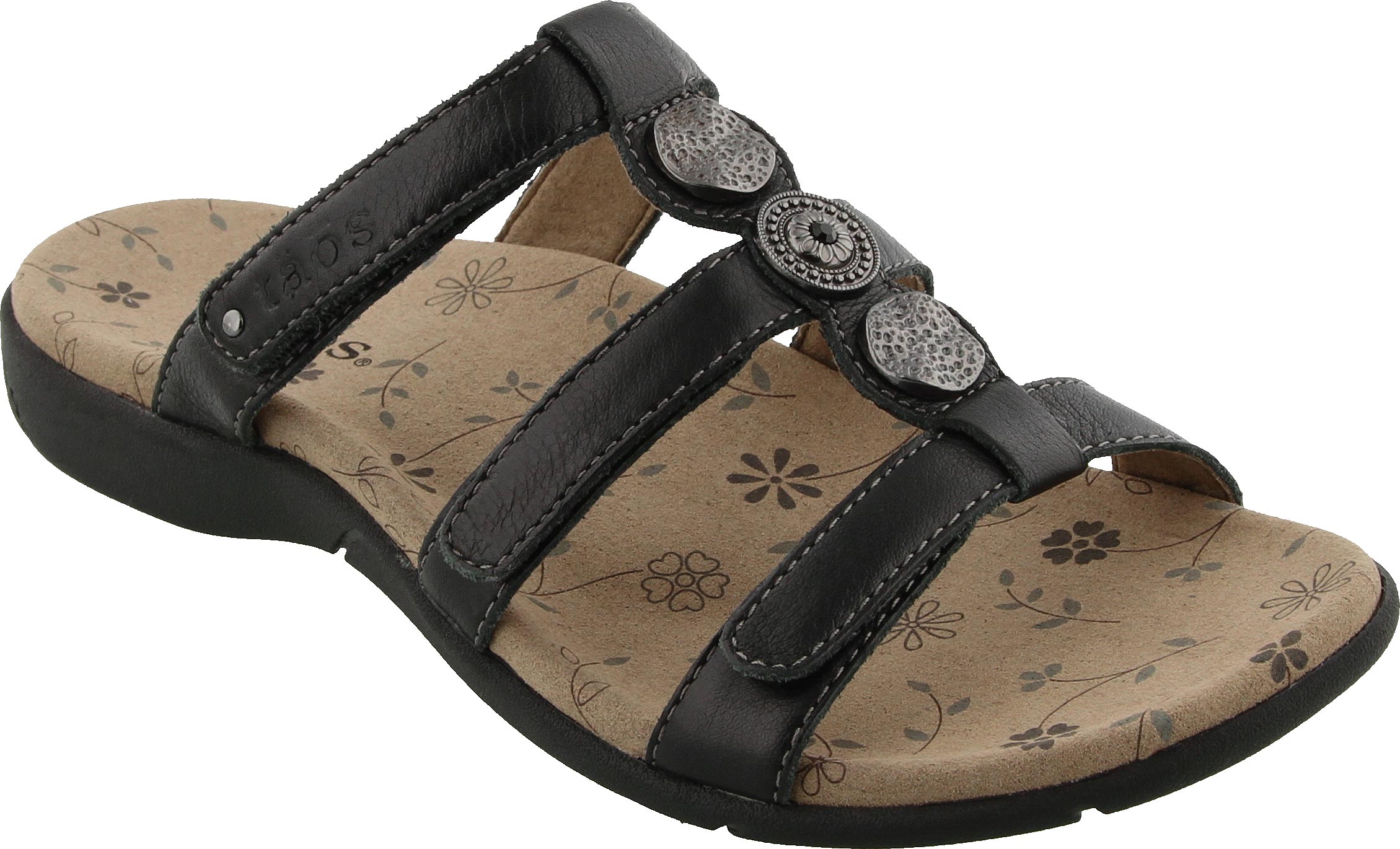 Taos Women's Beauty 2 Sandals - Black Leather With Arch Support