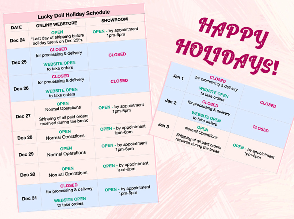 Lucky Doll Shop Holiday Operating Schedule