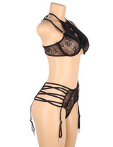Callie Black Velvet Bra Garter Lingerie Set