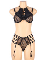 Callie Black Velvet Bra Garter Lingerie Set