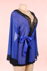 Matilda Blue Black Lace Robe