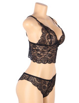Amelia Plus Size Black Lace Satin Pajama Short Set