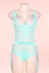 Lorelei Plus Size Mint Eyelash Lace Garter Teddy