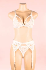 Lacie plus size white bridal bra  and panty garter belt lingerie set