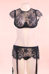 Dorian Plus Size Black Floral Bralette Garter Belt Lingerie Set