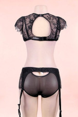 Dorian Plus Size Black Floral Bralette Garter Belt Lingerie Set
