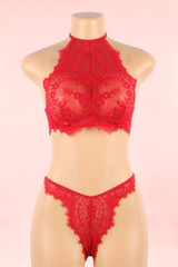 Carmi Red Lace Halter Bralette Lingerie Set