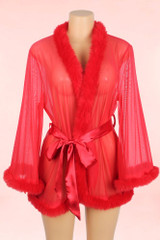 Betty Red Faux Mink Retro Short Robe