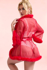 Betty Red Faux Mink Retro Short Robe