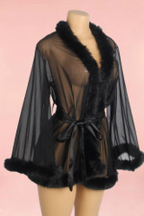 Betty Black Faux Mink Retro Short Robe