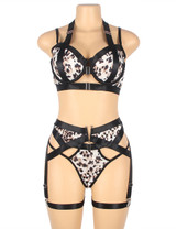 Jill Plus Size Leopard Strappy Bra and Panty Lingerie Set
