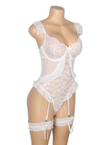 Judy Plus Size White Lace Garter Teddy Bodysuit